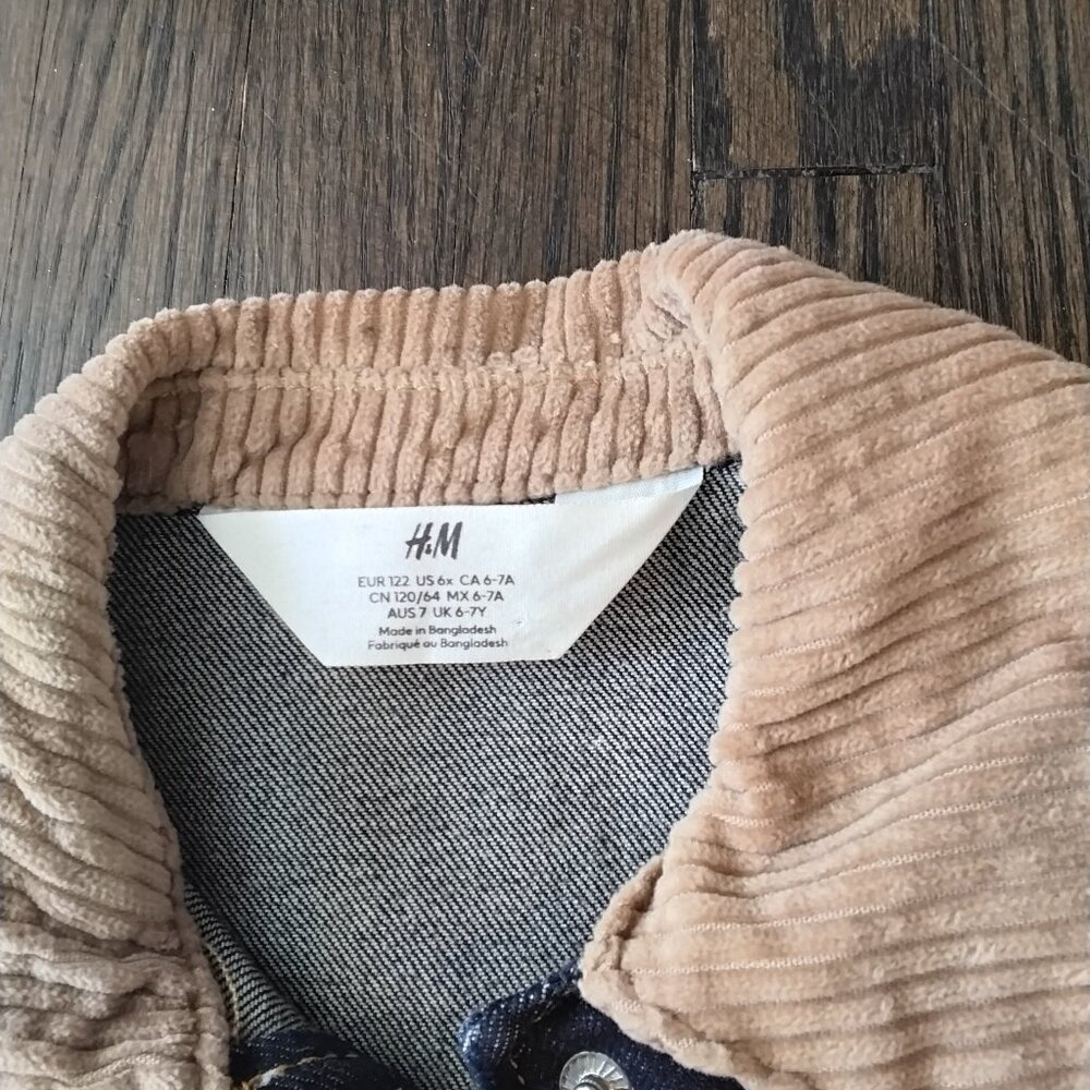 Hm Navy denim girls jacket with beige corduroy collar - Picture 2 of 3